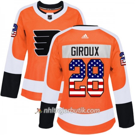Dame Ishockey Philadelphia Flyers Tröja Claude Giroux 28 Adidas 2017-2018 Orange USA Flag Fashion Authentic
